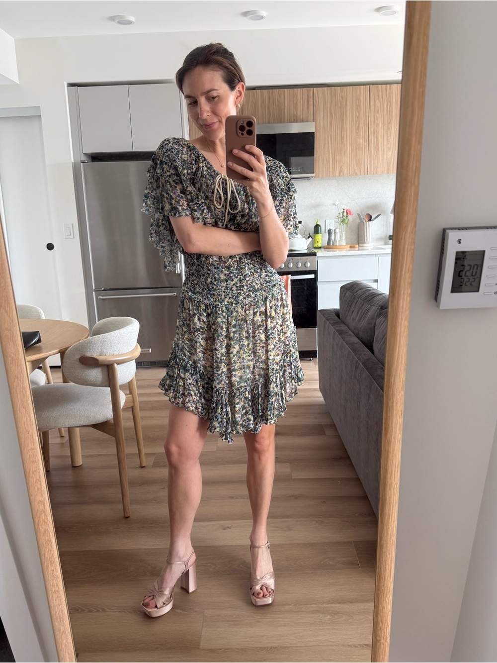 Isabel Marant Floral Smocked Mini Dress - Blue Green Multicolor